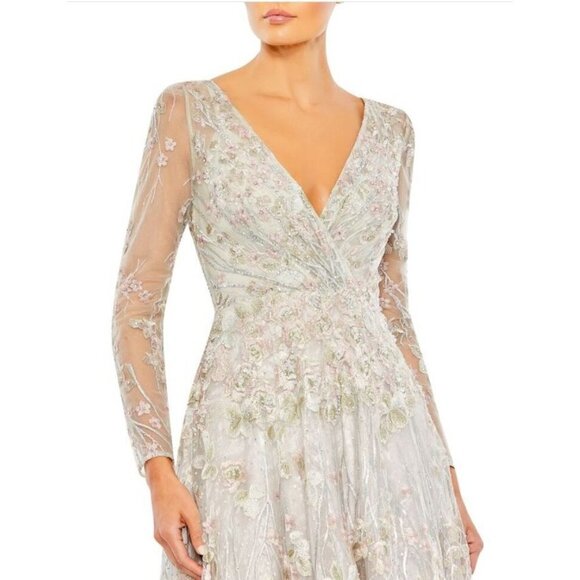 Mac Duggal 20402 Long Sleeve Dress A Line Embellished Pastel Floral Size 10 NWT - Picture 3 of 12